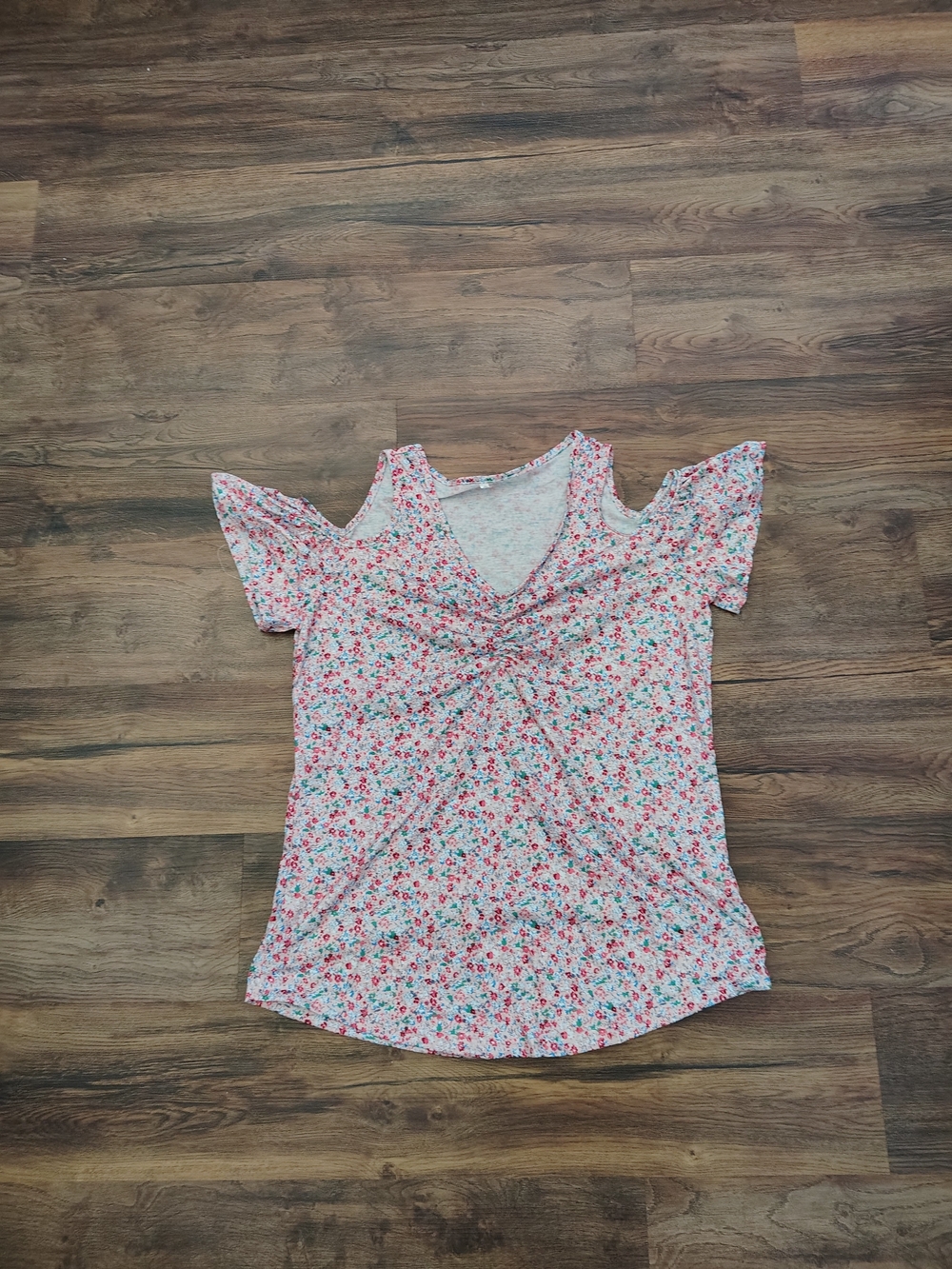 SHEIN Pink Floral Cold-Shoulder V-Neck Top